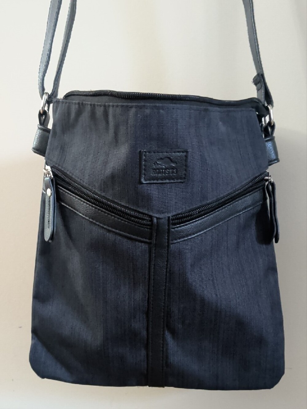 Roots Dark Grey Leather-Trim Crossbody Bag with Silver Hardware - Picture 12 of 12